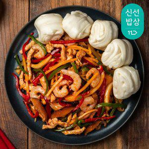[프로즌] 7가지 신선한 재료, 고추잡채와꽃빵 1팩+1팩 (2인분+2인분) (리뉴얼)