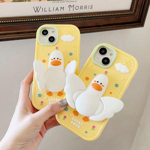 아이폰15 프로 맥스 입체오리 날개거치대 귀여운 실리콘 케이스 OIPC-DUCK