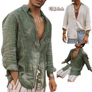 루즈핏 면마 린넨 남자 마셔츠 모시 마남방 긴팔 여름 셔츠 빅사이즈 초록색 티류으스