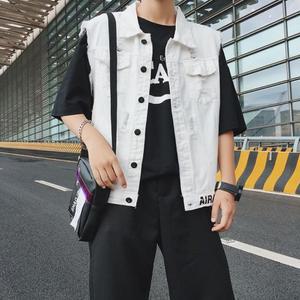 찢어진 조끼 빅사이즈 빈티지 청 남자 오버핏 워싱 코튼 루즈핏 쪼끼 레이어드 남성