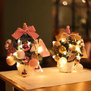 풀세트 미니 크리스마스 트리 LED 전구 오너먼트 장식 소형 나무 선물 책상