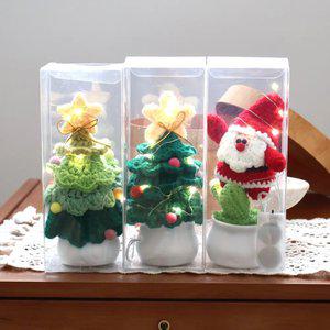 (전구+선물 포장) 뜨개 크리스마스 트리 수제 손뜨개 미니트리 장식 소품