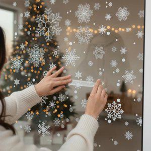 4장세트 크리스마스 눈꽃 창문 스티커 유리 비접착 정전기 파티 데코 장식 시트지