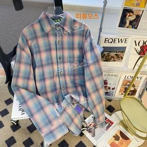 여성 남방 유셔츠 유 핑계고 체크 루즈핏 트리밍 티류으스