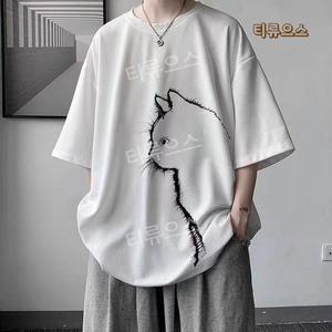 남성 와플 조직 오버핏 7부 반팔티 유니크 디자인 헤비코튼 티셔츠 티류으스