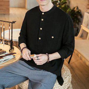 남자 생활한복 7부 개량 헨리넥 긴팔 상의 법복 린넨 계량 칠부