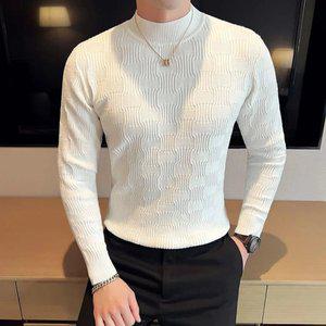 머슬핏 겨울 패턴 스판 반목티 긴팔 남자반폴라티 흰색 L