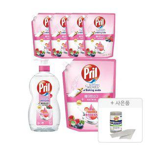 프릴 베이킹소다 베리 용기, 700ml, 1개 + 리필, 1L, 5개  + 증정 (버블버블 일회용 롤