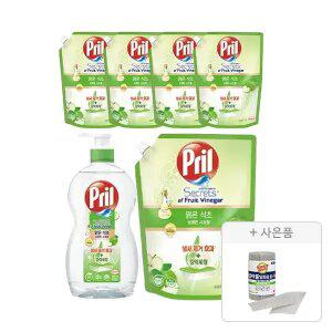프릴 시크릿오브 맑은식초 사과 700ml, 1개 + 리필 1L, 5개  + 증정 (버블버블 일회용