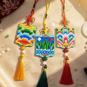 전통 단청 일월오봉도 사각 보석십자수 노리개 장식 키링 만들기 키트 / 문양 악세사리