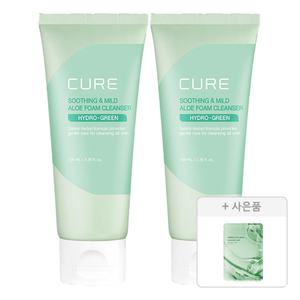 김정문알로에 큐어 수딩앤마일드 폼클렌저 100ml, 2개 + 증정(피토 그린 앰플 마스크팩