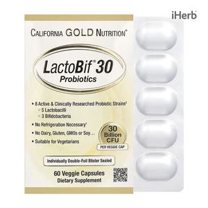 [iHerb 공식] 캘리포니아골드뉴트리션 LactoBif 락토비프 유산균 300억 CFU 60 베지캡