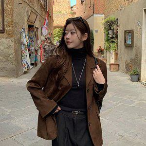 로코 데일리 스웨이드 오버핏 자켓 브라운 카라자켓 출근룩