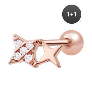14K 골드필드핀 더블스타 여성 데일리 패션 심플 피어싱 1+1