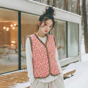 [1개+1개] 꽃무늬 촌캉스 융털 조끼 레트로 단체복 포켓형 양털 할머니 조끼 4color