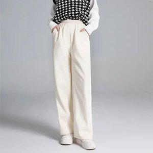 기모 와이드 에이플심플 여성 겨울 와이드 팬츠 블랙+아이보리