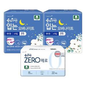 순수한면 입는 오버나이트 중대형 4입, 2개 + 제로, 중형 22입, 1개