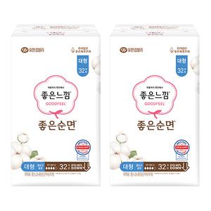 좋은느낌 좋은순면 날개형 울트라슬림, 대형, 32매, 2개