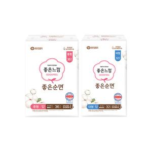 좋은느낌 좋은순면 울트라슬림 중형, 36매, 1개 + 대형, 32매, 1개