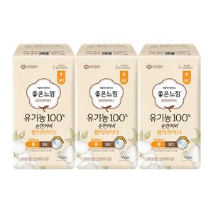 좋은느낌 유기농100%순면커버 팬티라이너, 롱, 36매, 3개