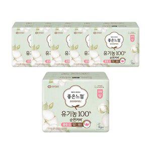 [좋은느낌] 유기농100%순면커버 날개형 울트라슬림, 중형, 18매, 6개