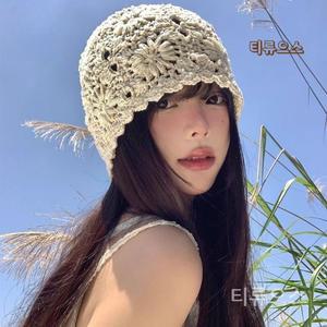 티류으스 여성 손뜨개 모자 비니 여름 크로셰 니트 겨울 뜨개 버킷햇 펀칭 벙거지 여행