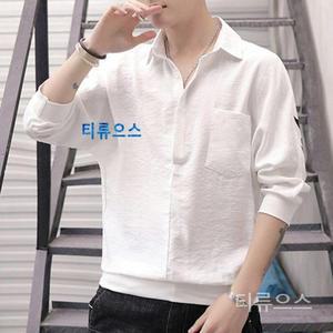 남성용 루즈한 7부소매 티셔츠 트렌디한 셔츠 칼라 오피스 슬리브 정장 심플 긴셔츠 티