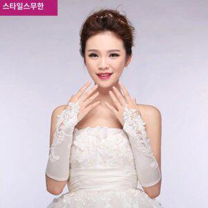 신부 시스루 드레스 소품 망사 실크 결혼 파티 여성 자수 장갑 셀프 새틴