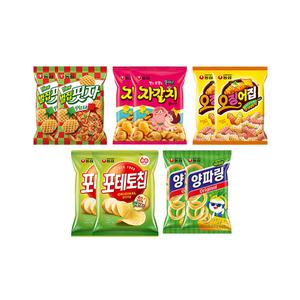 농심 포테토칩 오리지널, 60g, 2개 + 양파링, 80g, 2개 + 벌집핏자, 90g, 2개 + 자갈치