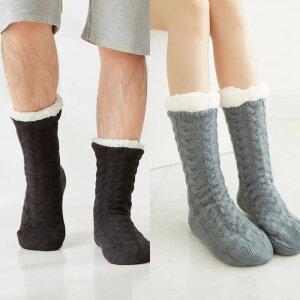 꽈배기 후리스 롱 수면 양말 여성 남성 커플 겨울 극세사 양털 기모 수족냉증 임산부