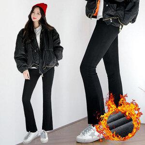 여성 겨울 스판 밍크퍼 부츠컷 밴딩 레깅스 팬츠 겨울 나팔 융털바지