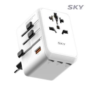 [전세계 호환] 스카이 필 해외 여행용 접지 GaN 65W PD 5포트 멀티 플러그 어댑터 T65