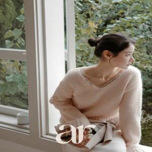 울함유 (도톰폭닥/여리핏/로맨틱무드) 르네인 V넥 배색 쉬폰 레이스 풀오버 울 니트 n