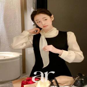 (반목블라우스) 펄 타이 리본 반하이넥 블라우스 하객룩 오피스룩 연말룩 리본 bs8544