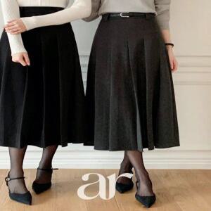 (MADE) 모직 플리츠 벨트세트 A라인 롱 스커트 플리츠롱스커트 하객룩 겨울치마 sk758