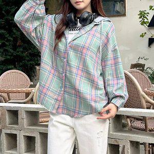 [엔소아] 홀리 루즈핏 체크 셔츠