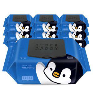 슈퍼대디 미스터펭 시그니처 블루 캡형 70매 10팩 77g 고평량 아기물티슈 저자극 엠보