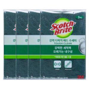 3M 강력 다목적 패드 수세미 (중형) 3매입 x 4세트 (총12매) 13.5cm x 20cm AL-270