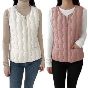 제니유 벨린 여성 브이넥 경량 지퍼 패딩 허리텐션 조끼 빅사이즈