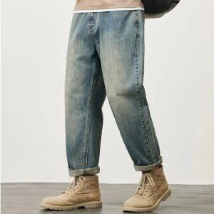 빈티지 워싱 루즈 배기핏 청바지 편안한 허벅지 엉덩이 테이퍼드핏 트렌디 스타일 데님
