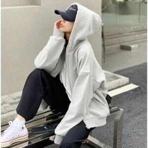 J2K 기모 오버핏 무지 후드집업 남성 여성 2color