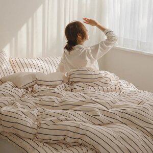 [드리울] 스트라이프 리버서블 극세사 겨울 차렵이불세트 SS/Q