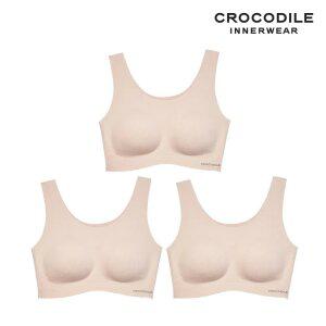 [크로커다일] 감탄브라 소프트 나일론모달 패드일체형 U넥 브라3종 아몬드베이지 CDWB