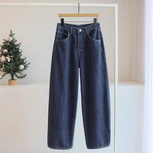 [잇수다] 유넴스 셔닐기모 벌룬 와이드 진청 데님 팬츠