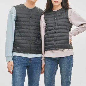 유니)온라인전용 라운드넥 투웨이스냅 경량베스트(다운90/10)_WL4WWV91-BK