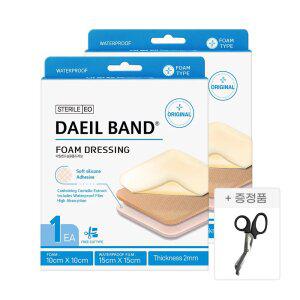 [대일밴드] 2mm두께 깊은상처케어 센텔라 폼드레싱 습윤밴드 10x10 2매+응급처치가위