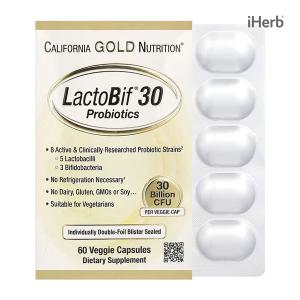 [iHerb 공식] 캘리포니아골드뉴트리션 LactoBif 락토비프 유산균 300억 CFU 60 베지캡