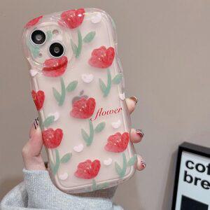 최신 귀여운 아이폰 케이스 동백꽃 웨이브 TPU / 핸드폰 12 13 14 프로 플러스 프로맥
