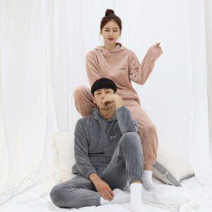 [마지막 재고] 마카롱 천사 후드티 바지 극세사 커플 부드러운 수면 잠옷