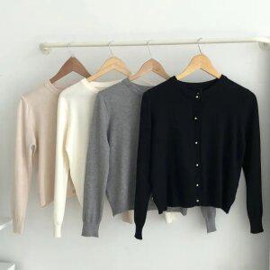 J2K 가디건 골드콩알 단추 소프트가디건 모노톤 꾸안꾸